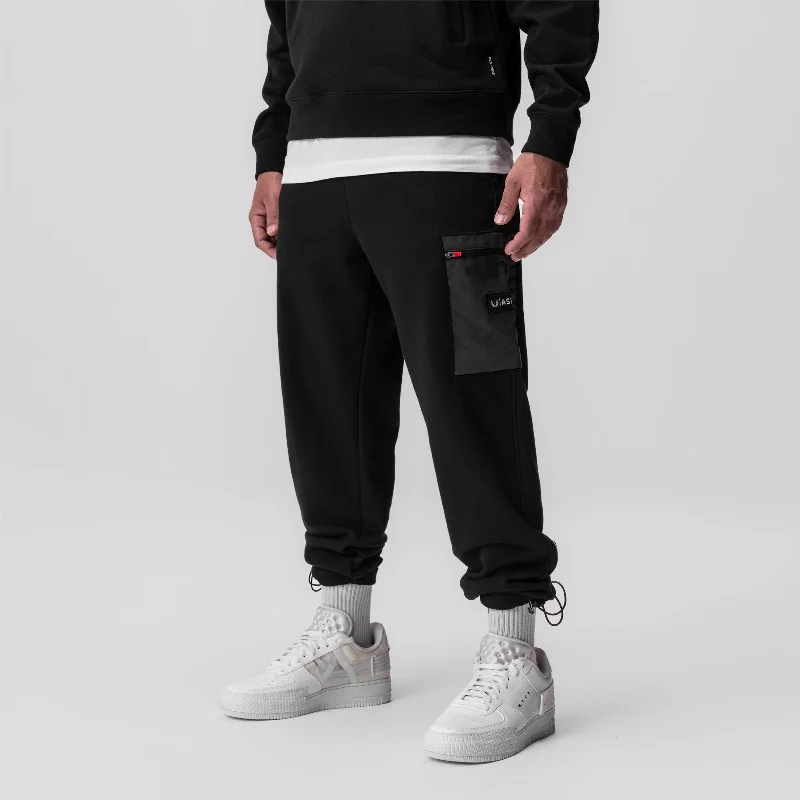 0914. Tech-Terry™ Paneled Cinch Cargo Jogger - Black/Wave-Dye