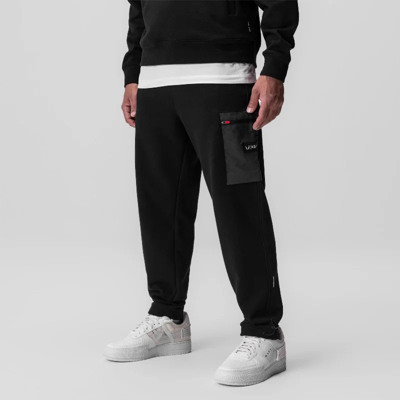 0914. Tech-Terry™ Paneled Cinch Cargo Jogger - Black/Wave-Dye