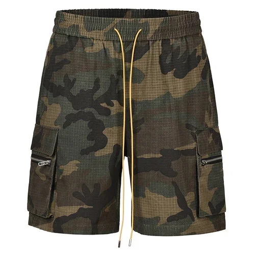 Camouflage Shorts Men's Casual Pocket Cargo Pants with Drawstring