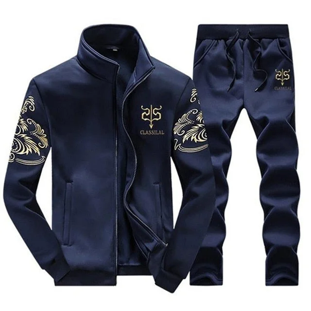 Men's Tracksuit Sportswear Sets Spring Autumn Casual Tracksuits Men 2 Piece Zipper Sweatshirt + Sweatpants Brand Track Suit Set