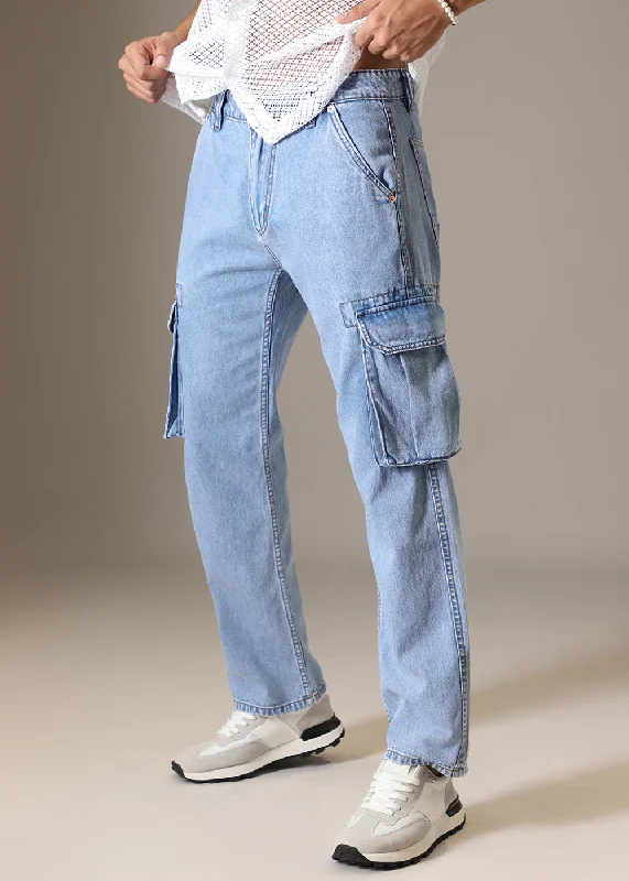 Blue Baggy Cargo Denim