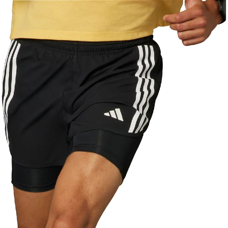 adidas Own The Run 3 Stripes 2 In 1 Mens Running Shorts - Black