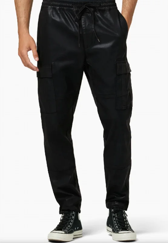 Coated Cargo Joggers In Coated Black