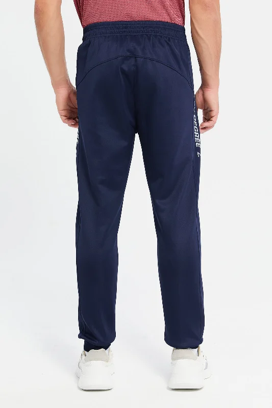 Men Navy Side Print Active Pants