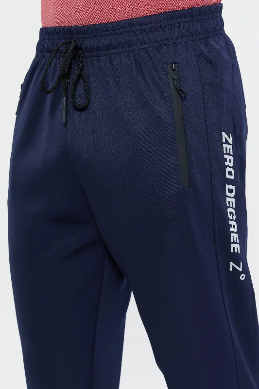 Men Navy Side Print Active Pants