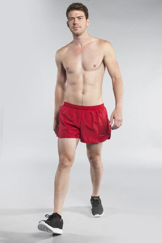 Men's 3"" Half Split Trainer Shorts- Red