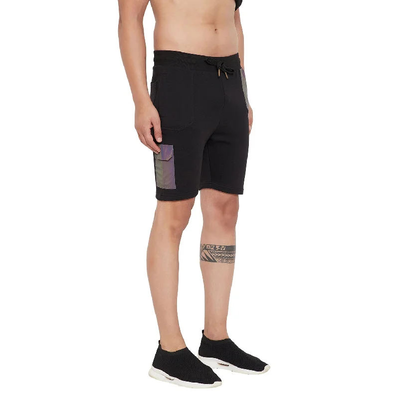 Black Rainbow Reflective Patched Shorts