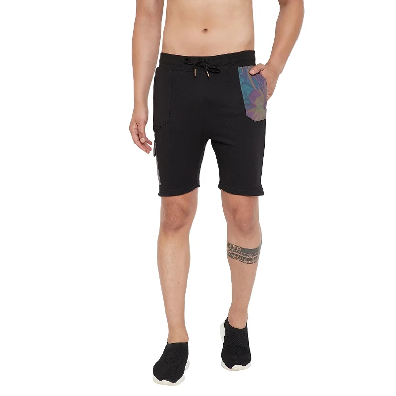 Black Rainbow Reflective Patched Shorts