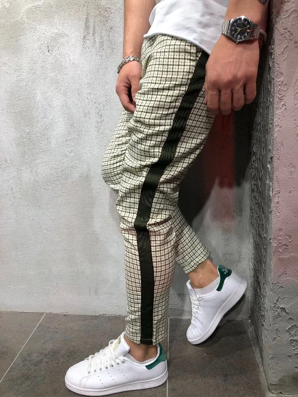 Cream Side Striped Casual Jogger Pant A146 Streetwear Jogger Pants