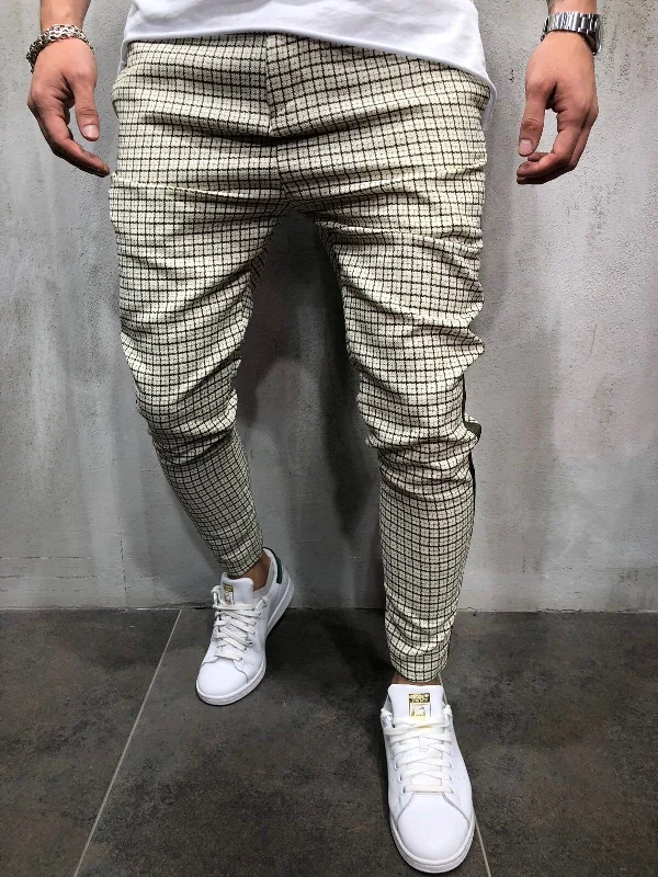 Cream Side Striped Casual Jogger Pant A146 Streetwear Jogger Pants