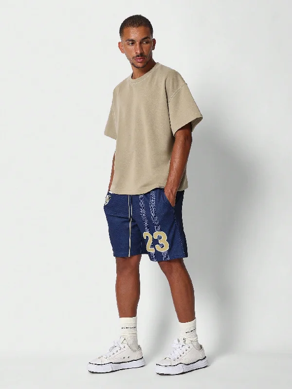 Drop Crotch Football Short With Front Number Print