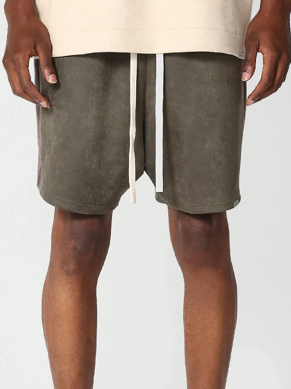 Drop Crotch Suedette Short With Contrast Panel