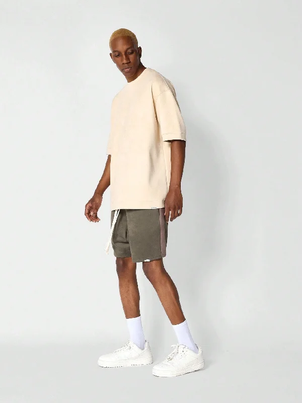 Drop Crotch Suedette Short With Contrast Panel