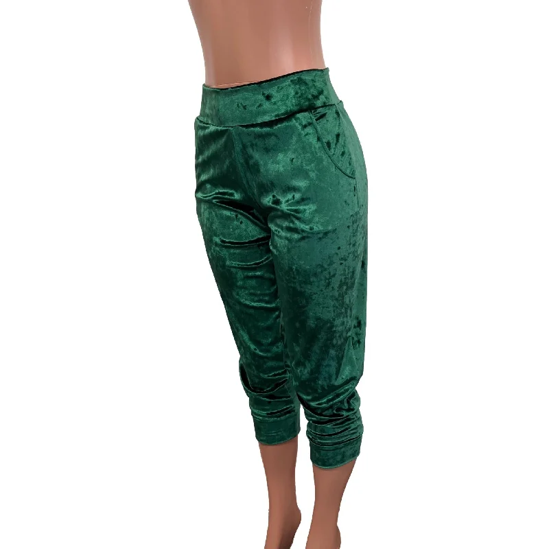 Hunter Green Crushed Velvet Joggers w/ Pockets Women's Men's