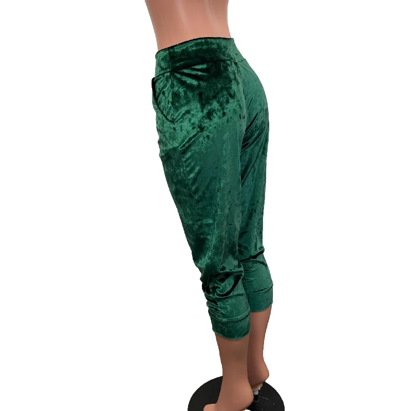 Hunter Green Crushed Velvet Joggers w/ Pockets Women's Men's