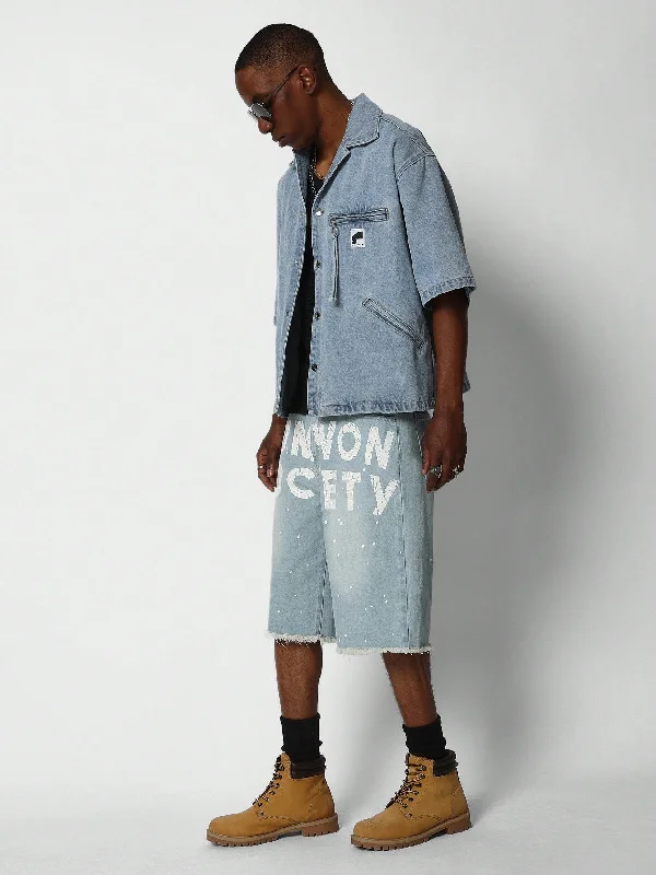 Raw Hem Denim Jort With Front Graphic