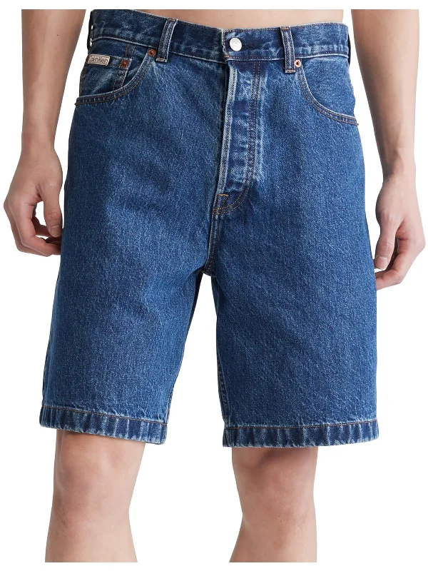 Mens Cotton Mid-Rise Denim Shorts