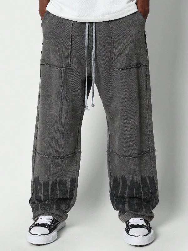 Wide Fit Washed Jogger With Grunge Print And Exposed Seam Detail