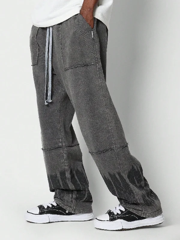 Wide Fit Washed Jogger With Grunge Print And Exposed Seam Detail