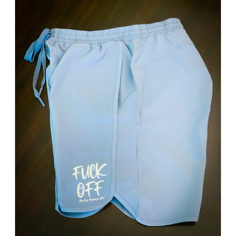 Salty Savage Men’s “FUCK OFF” Wave Cut Gym & Swim Shorts