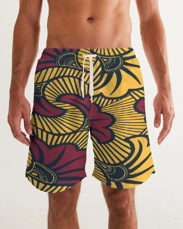 AKH African Fleurs Rouges Men's Swim Trunk