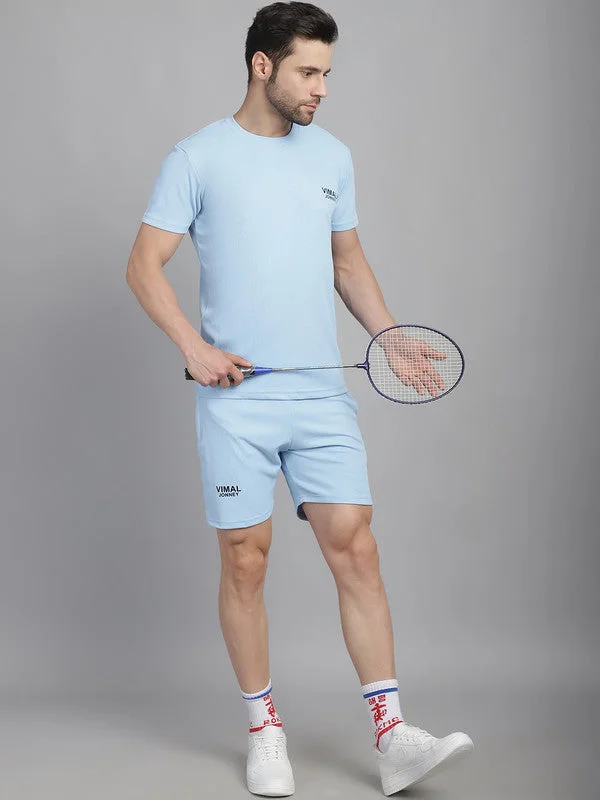 Vimal Jonney Solid Light Blue Regular Fit Polyster Lycra Shorts For Men