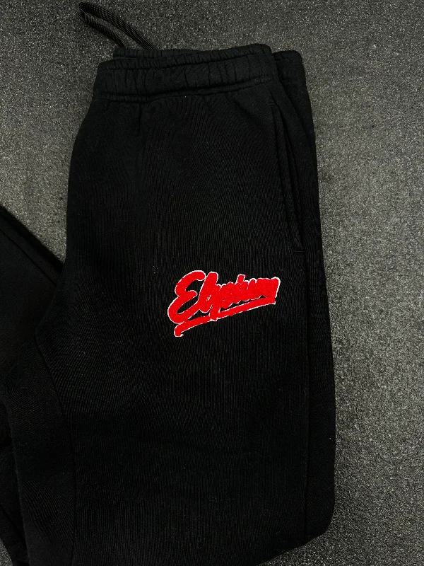 ""Black Chenille Patch Joggers""