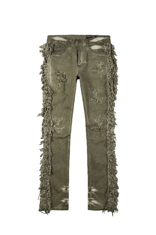 Frayed Stacked Pigment Dyed Pants - Vintage Army