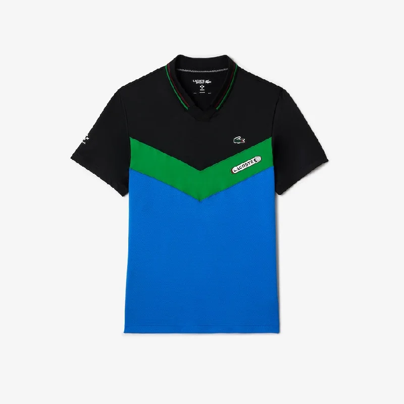 Men's Lacoste Tennis x Daniil Medvedev Slim Fit Seamless Polo  Black / Bordeaux / Green / Blue