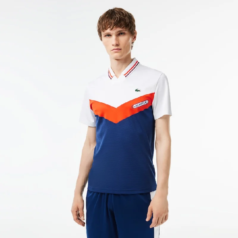 Men's Lacoste Tennis x Daniil Medvedev Slim Fit Seamless Polo  White / Orange / Bordeaux / Navy Blue