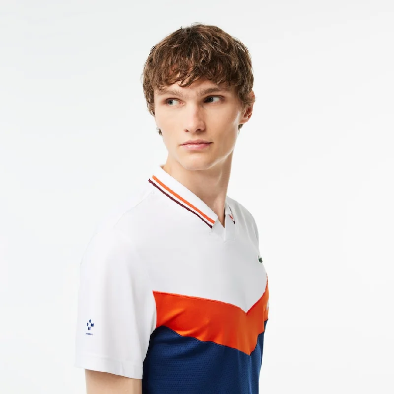 Men's Lacoste Tennis x Daniil Medvedev Slim Fit Seamless Polo  White / Orange / Bordeaux / Navy Blue