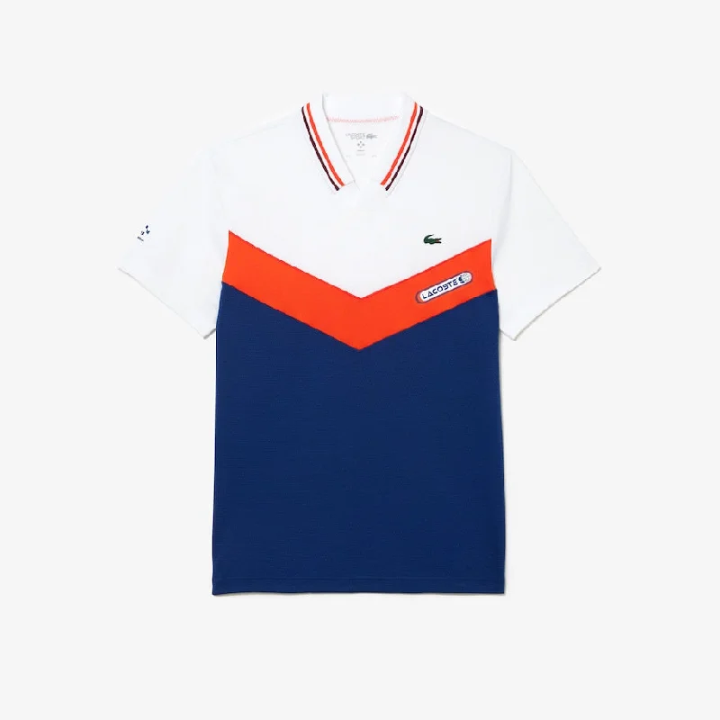 Men's Lacoste Tennis x Daniil Medvedev Slim Fit Seamless Polo  White / Orange / Bordeaux / Navy Blue