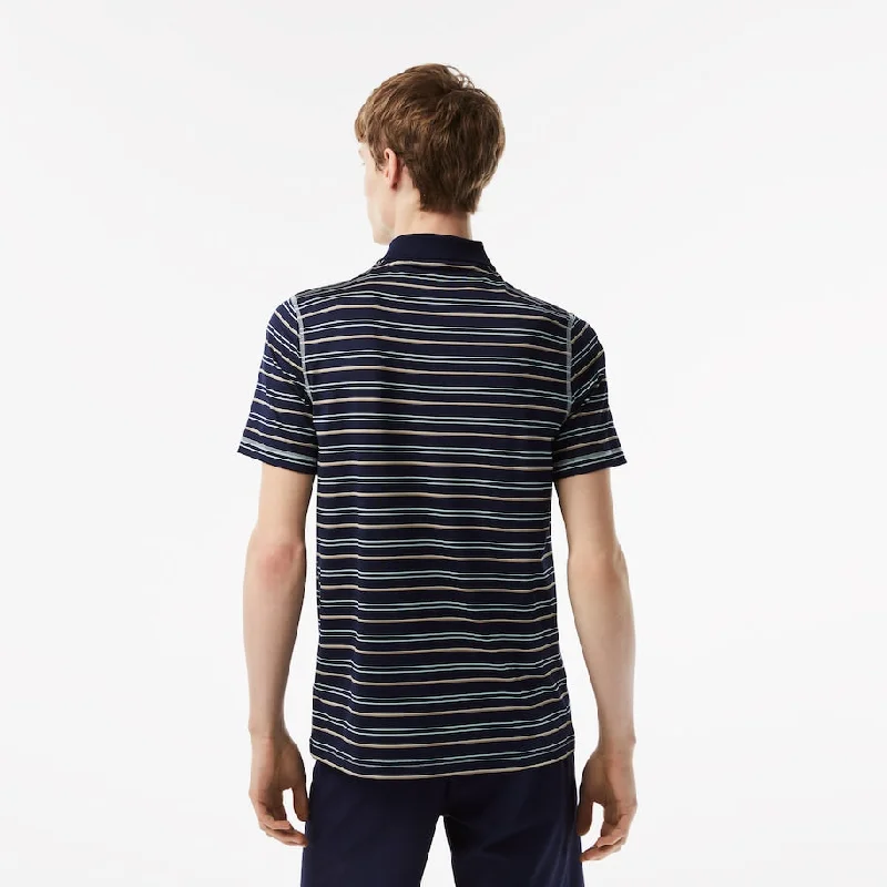 Men’s Golf Recycled Polyester Stripe Polo Navy Blue