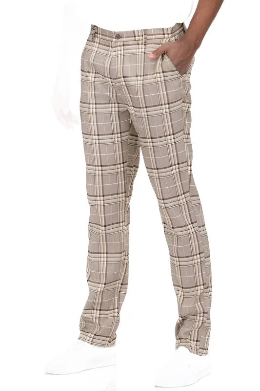 Light Brown Mens Plaid Trouser Pants