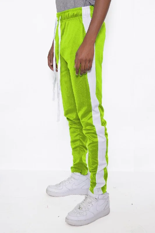 Lime Green And White Classic Slim Fit Track Pants