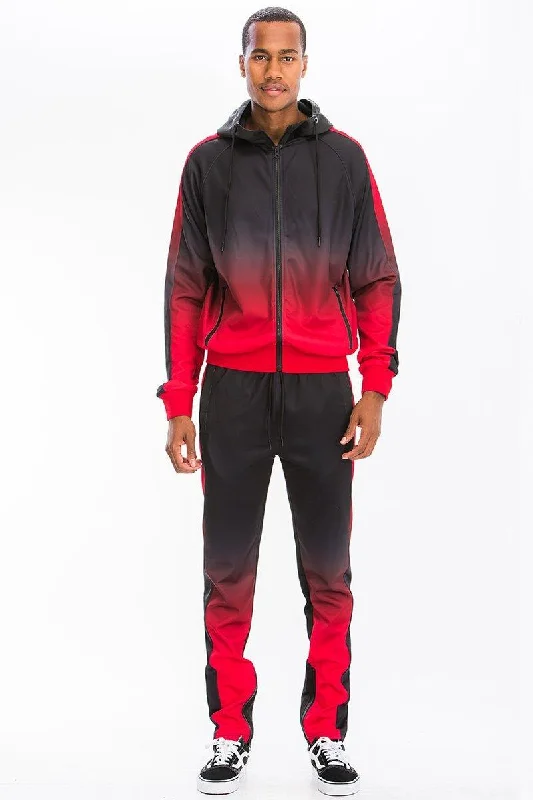 Mens Black And Red Gradient Track Set Joggers Jacket