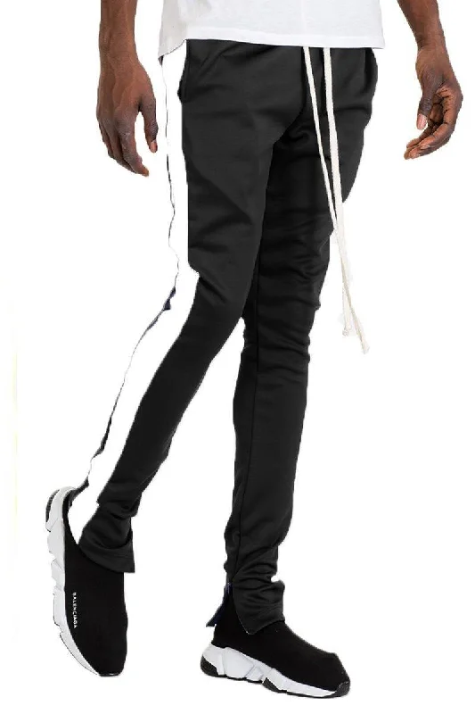 Mens Black White Stripe Slim Fit Track Pants