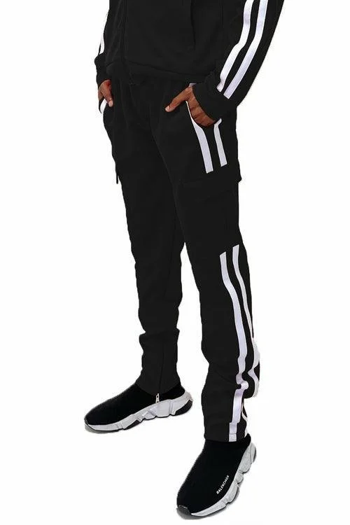 Mens Black Two Stripe Cargo Pocket Joggers Pants