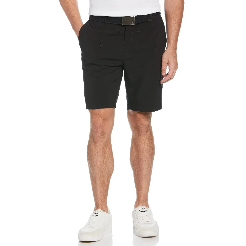 Original Penguin Mens Allover Embroidered Pete 9"" Golf Short - CAVIAR