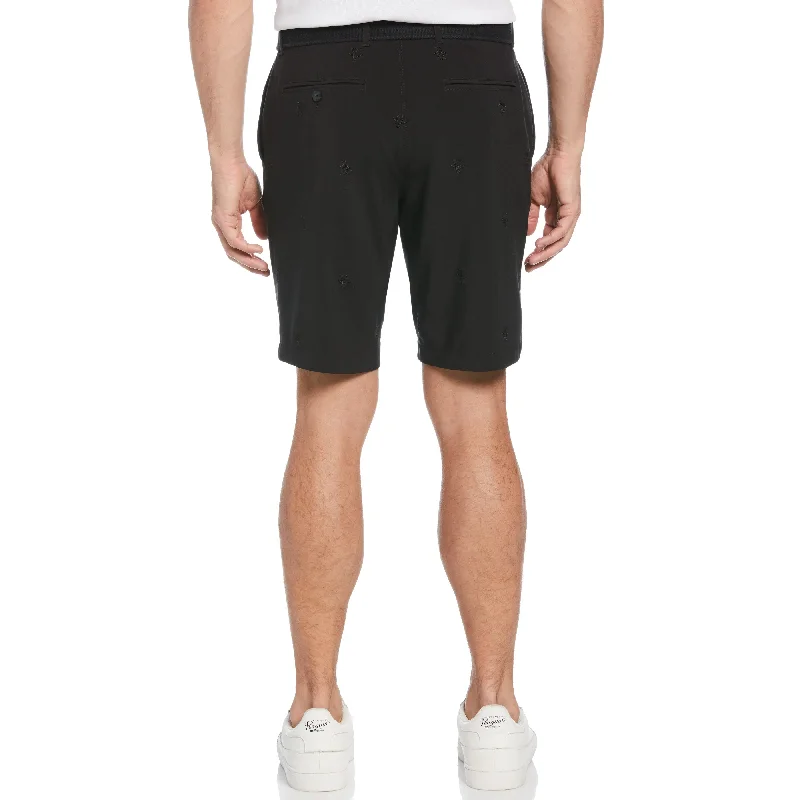 Original Penguin Mens Allover Embroidered Pete 9"" Golf Short - CAVIAR