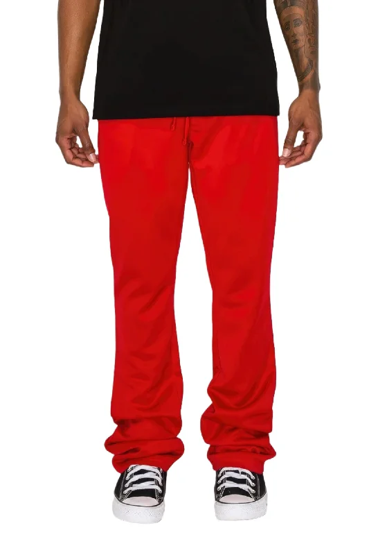 Red Solid Flare Stacked Track Pants