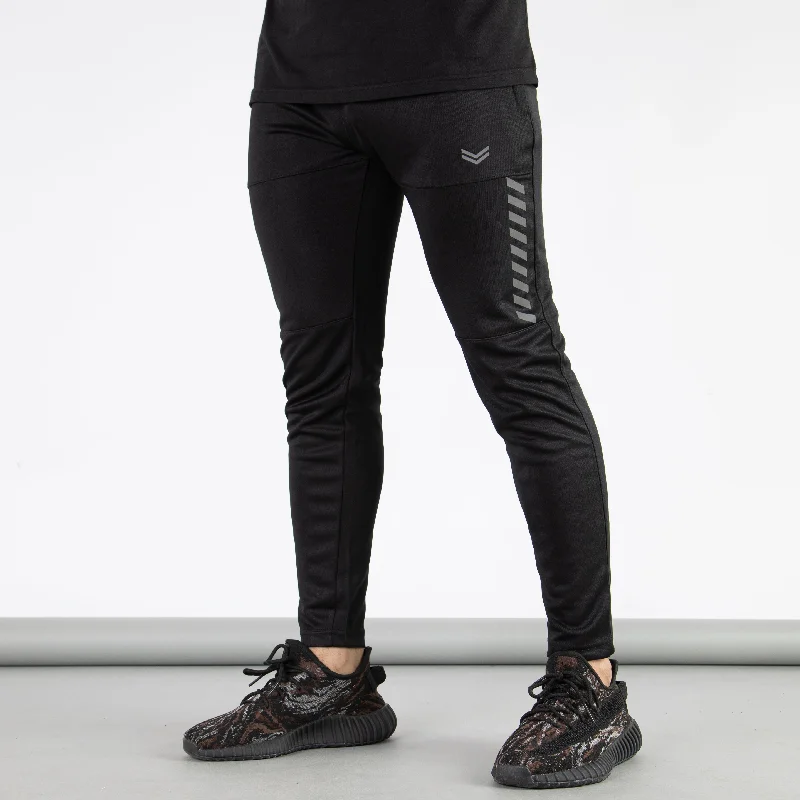 Black Front Paneled Quick Dry Bottoms with Striped Reflectors