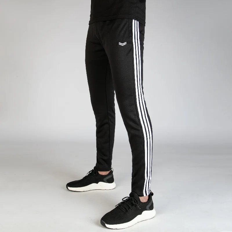 Black Quick Dry Bottoms With Three White Stripes