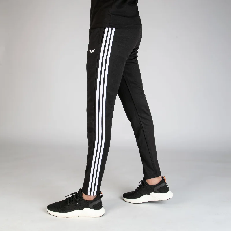 Black Quick Dry Bottoms With Three White Stripes