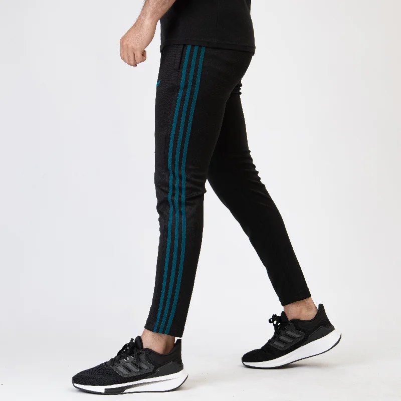 Black Quick Dry Bottoms with Three Teal Stripes