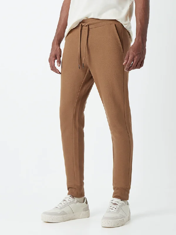 ETA Light Brown Textured Cotton Blend Slim-Fit Mid-Rise Joggers