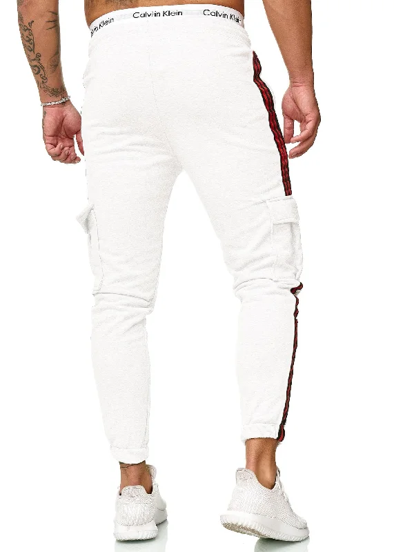 Kanku Stripe Cargo Sweatpants Joggers - White X102B