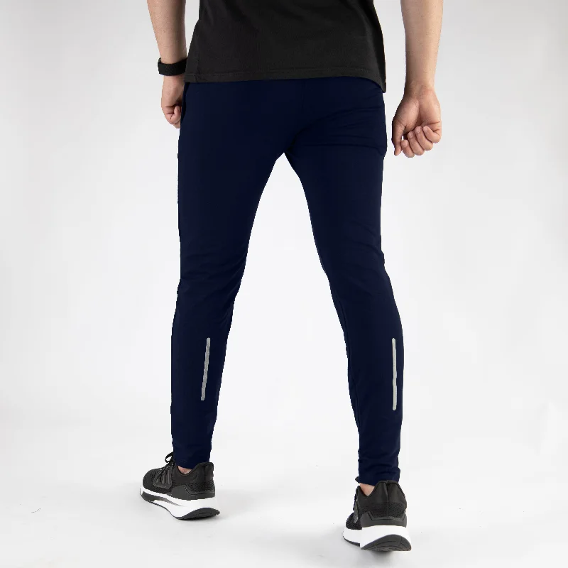 Premium Navy Lycra 4-Way Stretch Bottoms with Back Reflectors