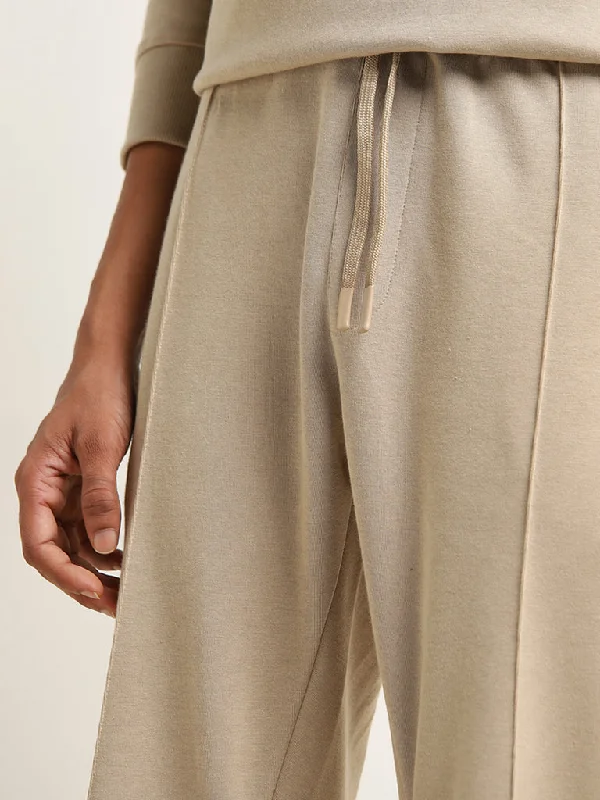 Studiofit Beige Relaxed-Fit Cotton Blend Track Pants