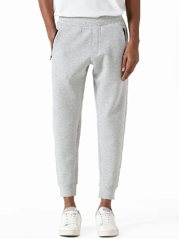 Studiofit Grey Melange Slim-Fit Mid-Rise Joggers